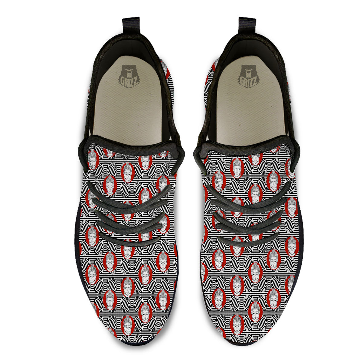 Gautama Buddha Print Pattern Black Athletic Shoes-grizzshop