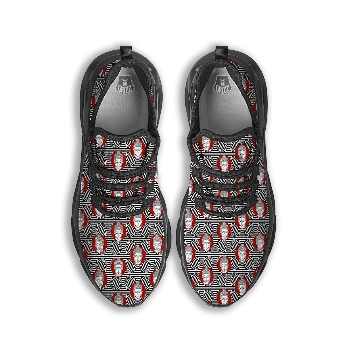 Gautama Buddha Print Pattern Black Running Shoes-grizzshop