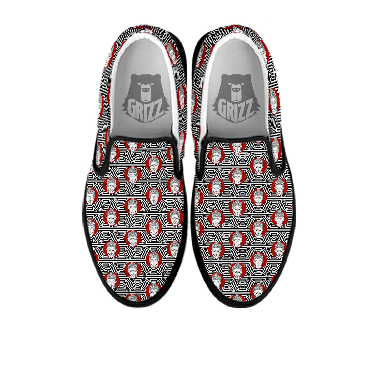 Gautama Buddha Print Pattern Black Slip On Shoes-grizzshop