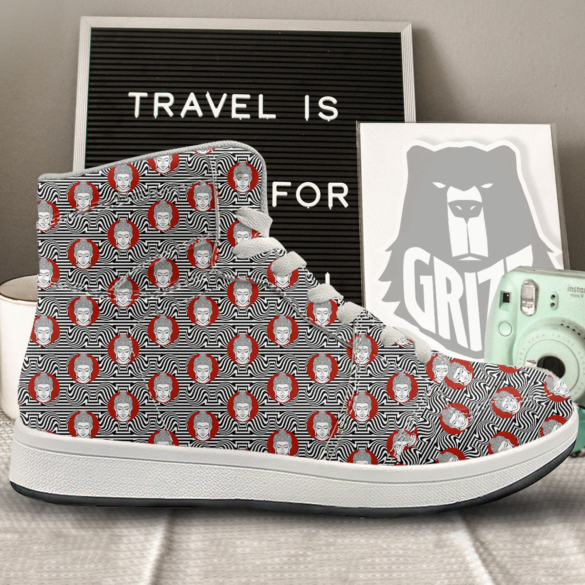 Gautama Buddha Print Pattern High Top Sneakers-grizzshop