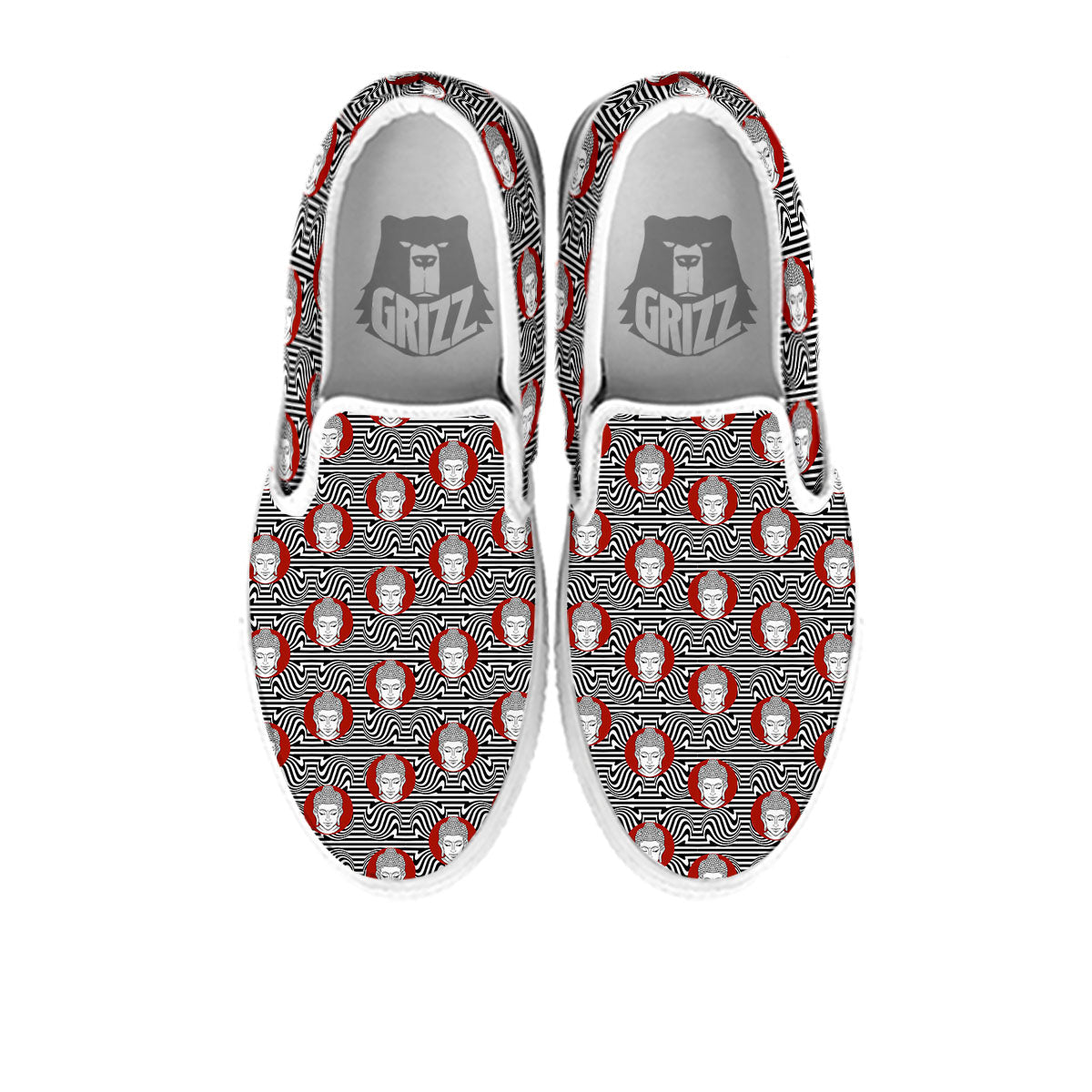 Gautama Buddha Print Pattern White Slip On Shoes-grizzshop
