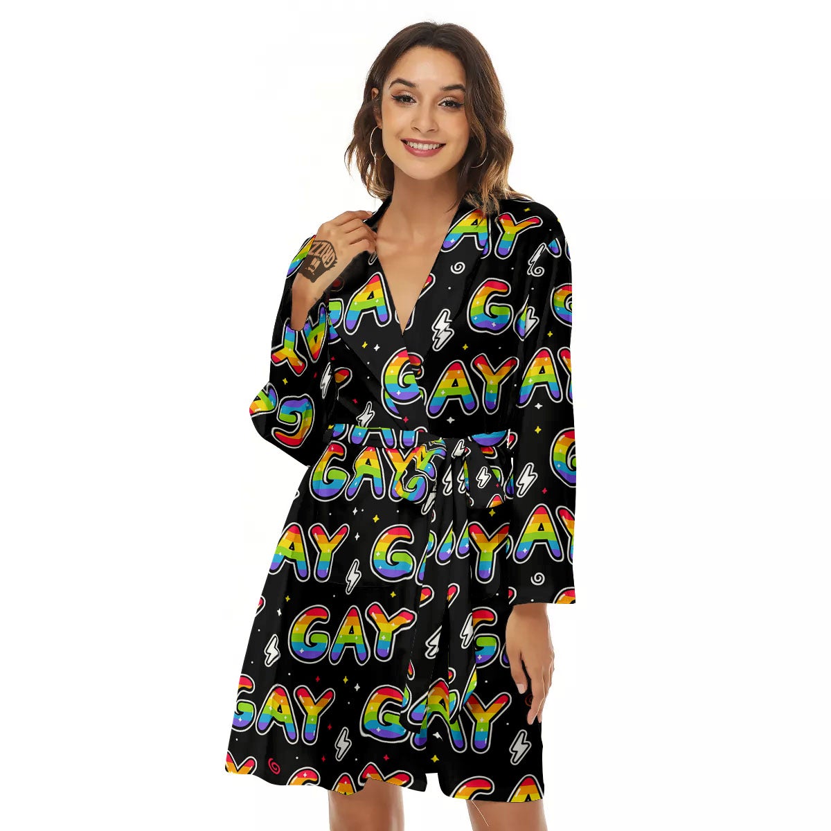 Gay Pride Rainbow Print Pattern Women's Robe-grizzshop
