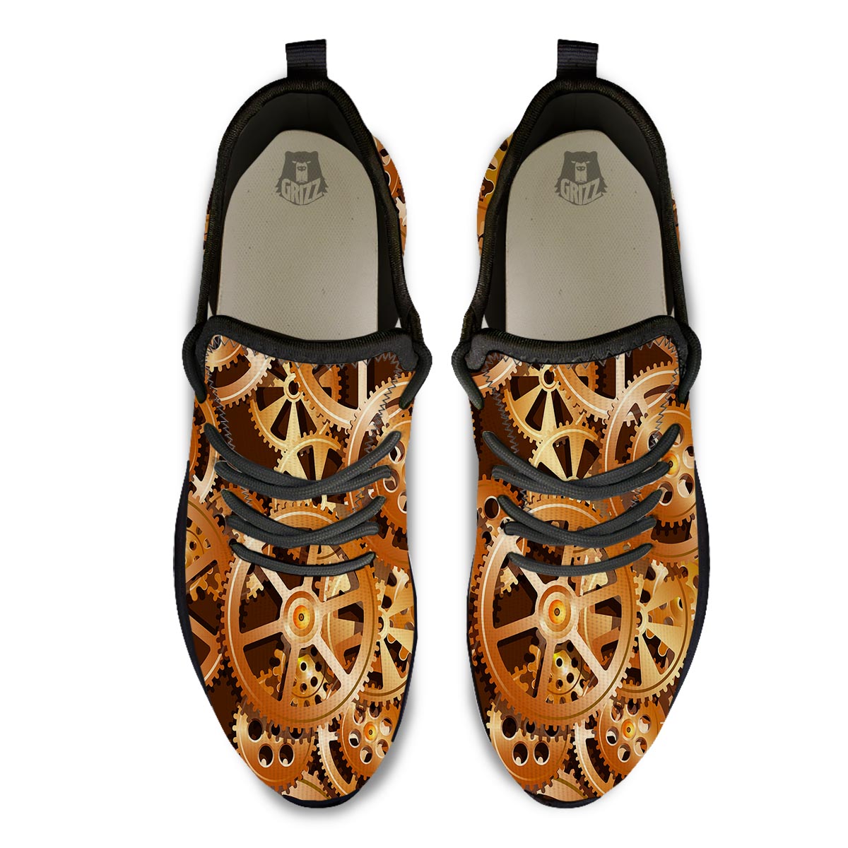 Gears And Steampunk Cogs Print Black Athletic Shoes-grizzshop