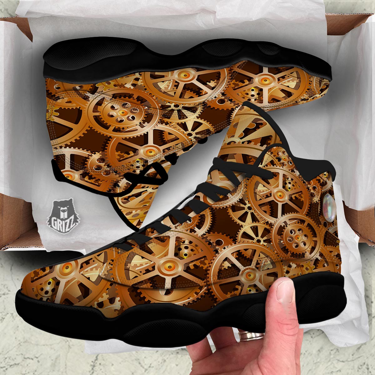 Gears And Steampunk Cogs Print Black Basketball Shoes-grizzshop
