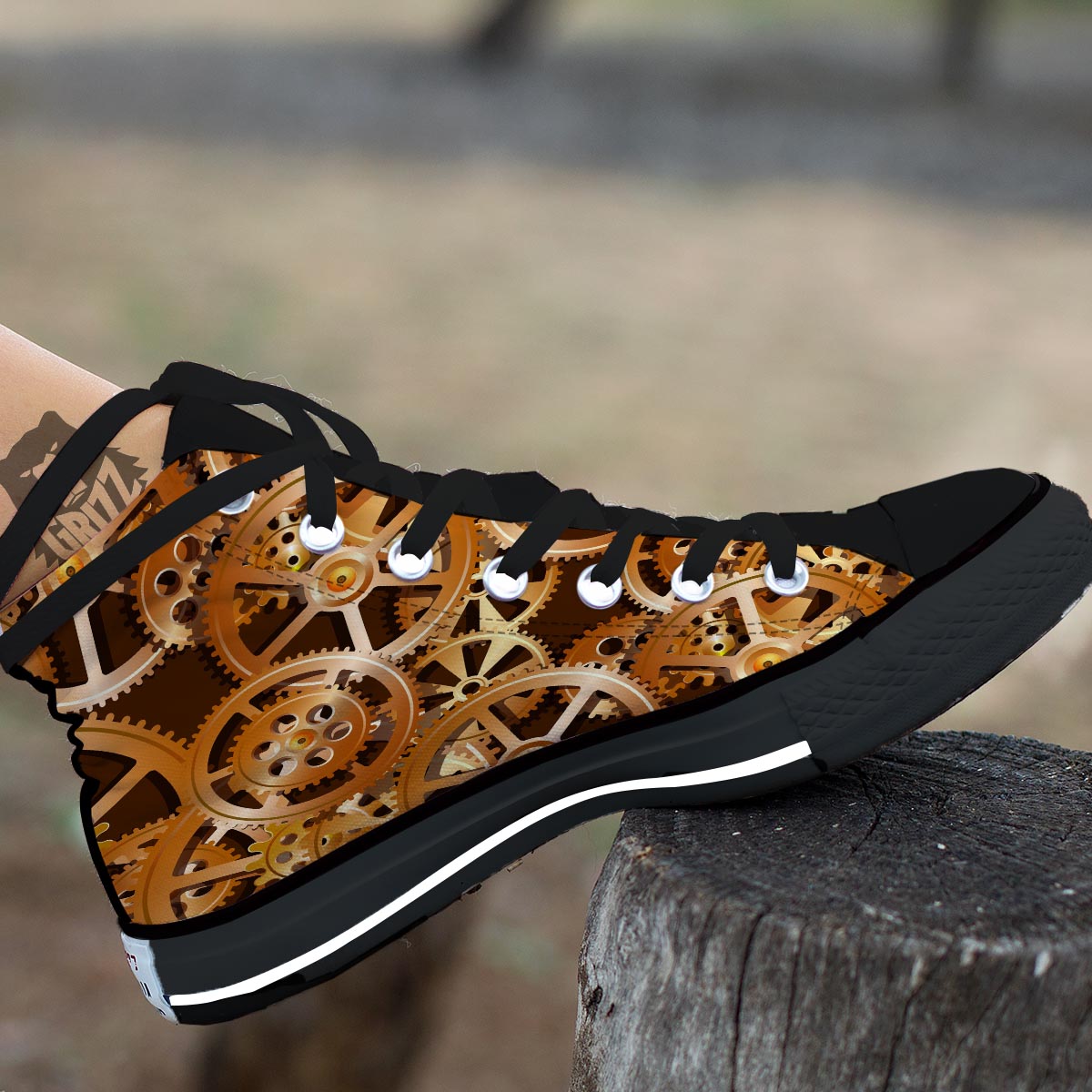 Gears And Steampunk Cogs Print Black High Top Shoes-grizzshop