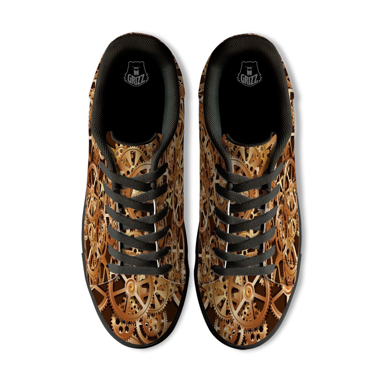 Gears And Steampunk Cogs Print Black Low Top Sneakers-grizzshop