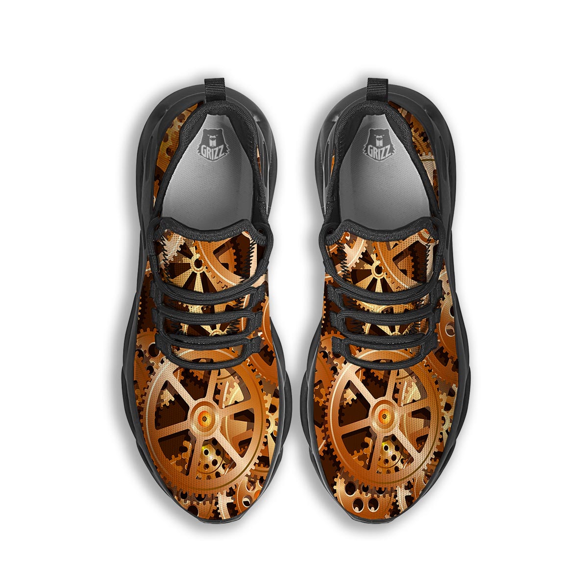 Gears And Steampunk Cogs Print Black Running Shoes-grizzshop