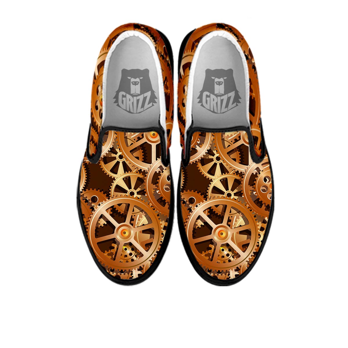 Gears And Steampunk Cogs Print Black Slip On Shoes-grizzshop