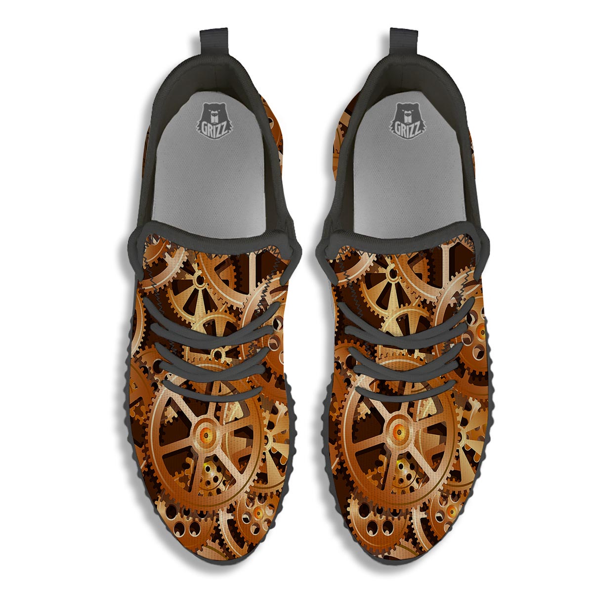 Gears And Steampunk Cogs Print Black Walking Shoes-grizzshop