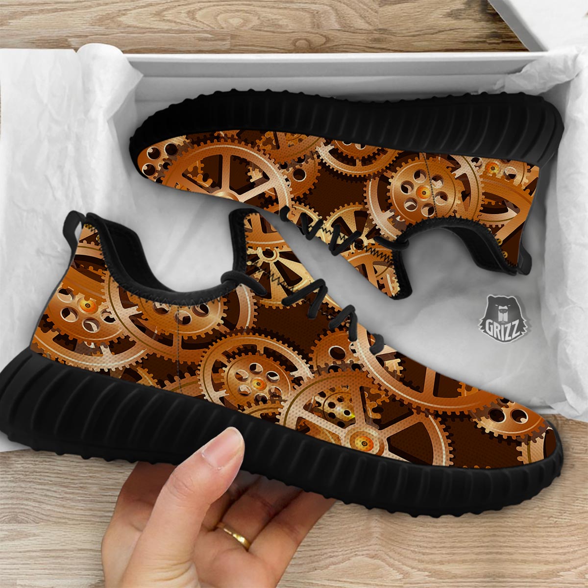 Gears And Steampunk Cogs Print Black Walking Shoes-grizzshop