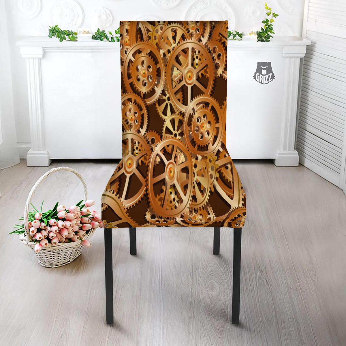 Gears And Steampunk Cogs Print Dining Chair Slipcover-grizzshop