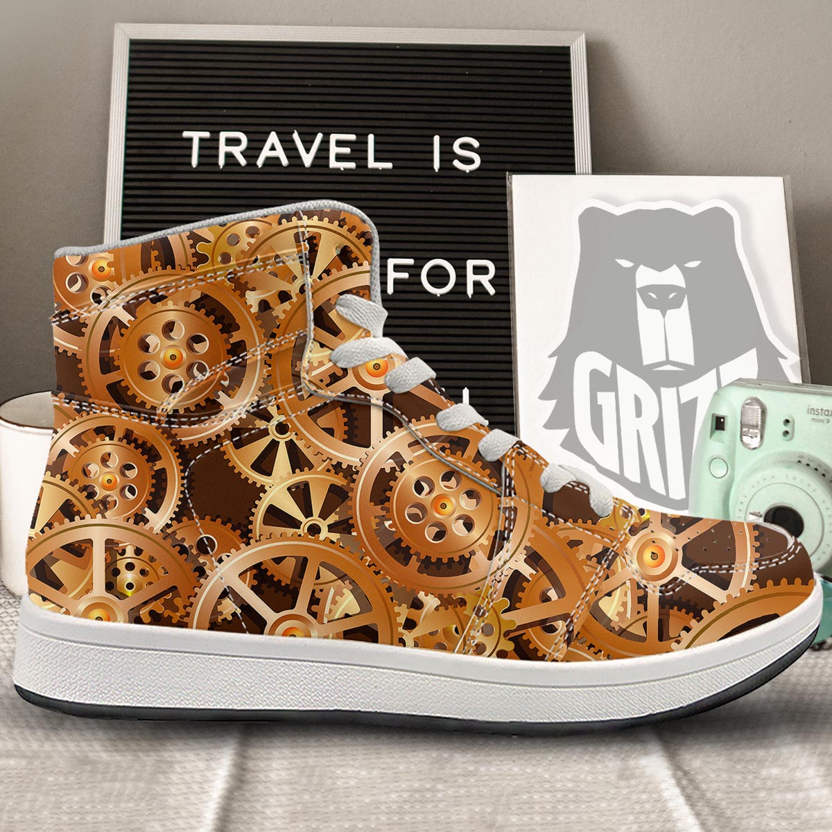 Gears And Steampunk Cogs Print High Top Sneakers-grizzshop