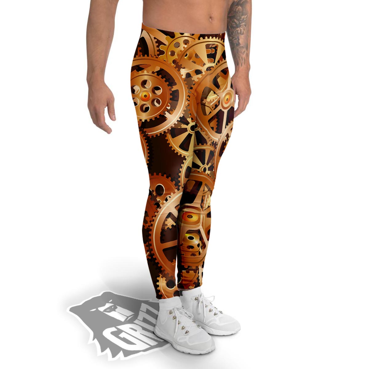Gears And Steampunk Cogs Print Men's Leggings-grizzshop