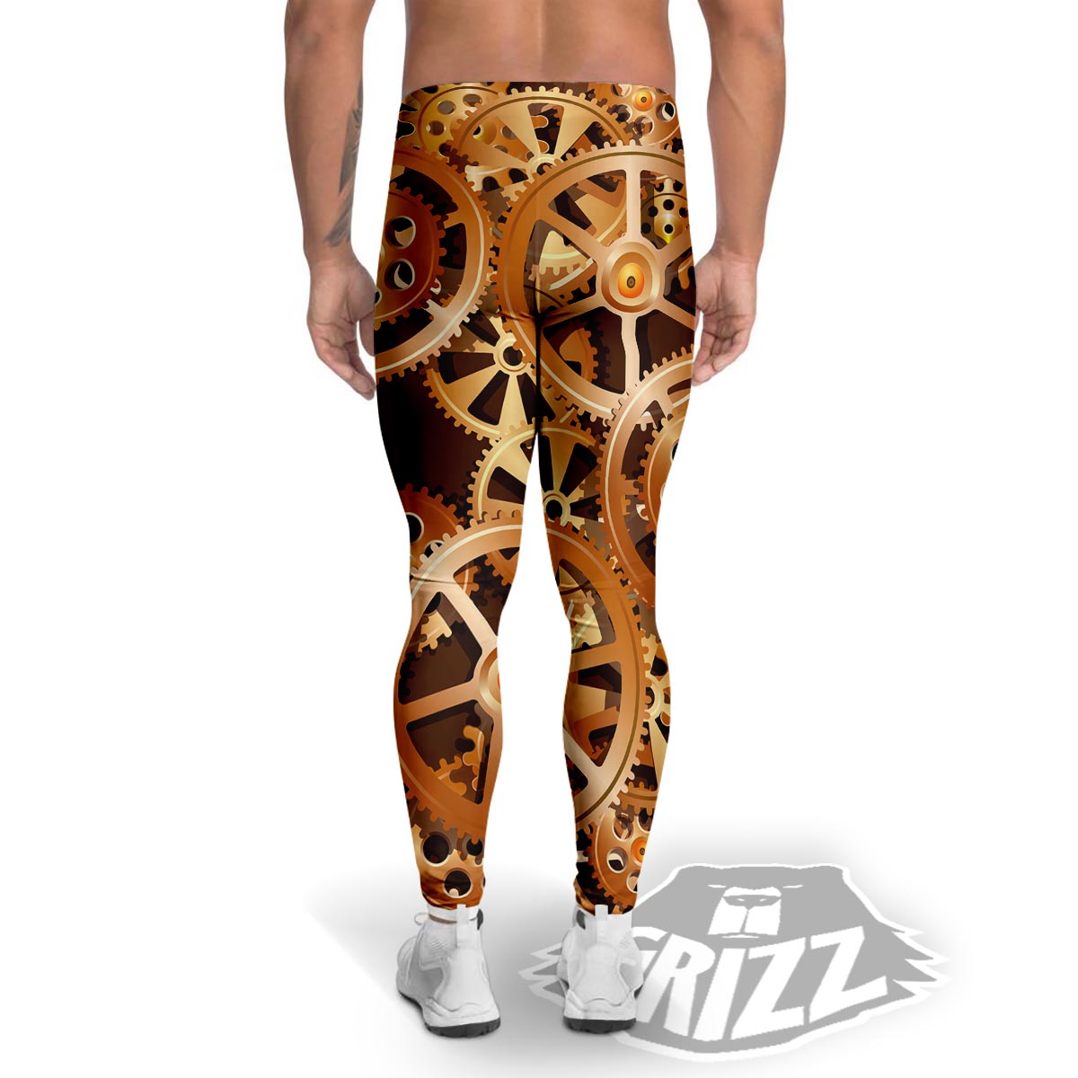 Gears And Steampunk Cogs Print Men's Leggings-grizzshop