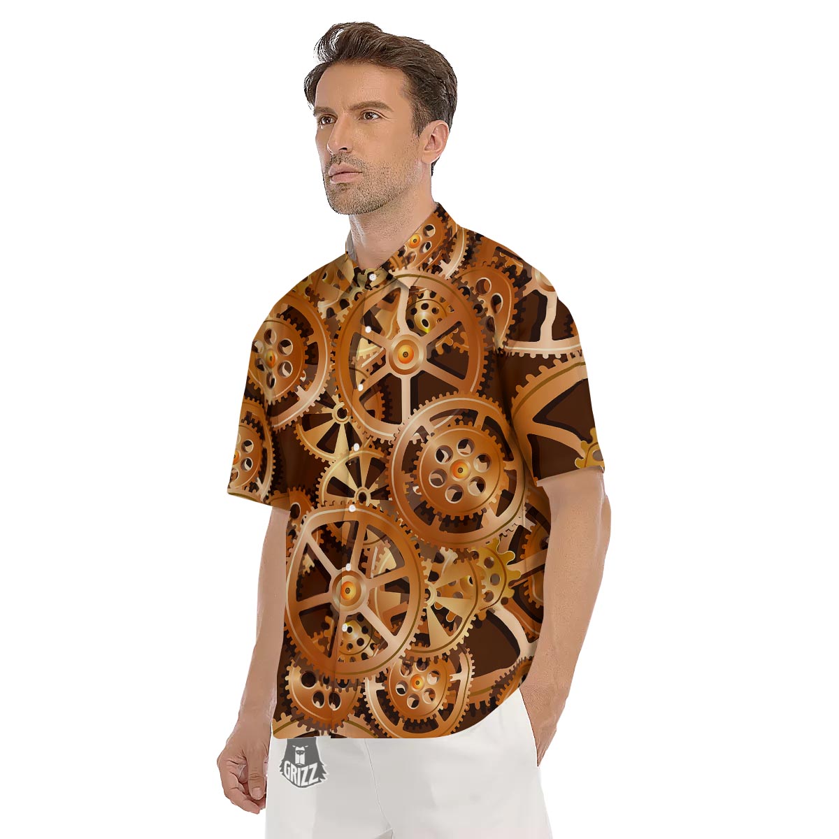 Gears And Steampunk Cogs Print Men's Short Sleeve Shirts-grizzshop