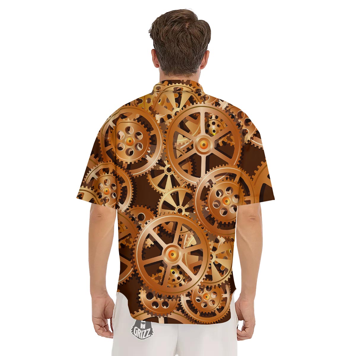 Gears And Steampunk Cogs Print Men's Short Sleeve Shirts-grizzshop