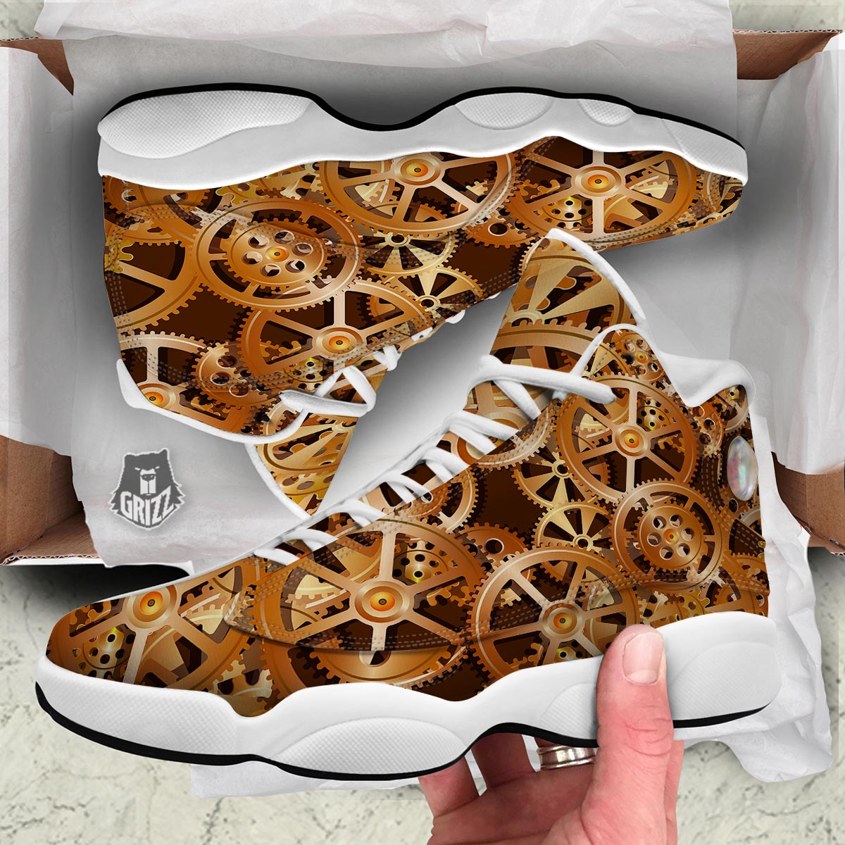 Gears And Steampunk Cogs Print White Basketball Shoes-grizzshop