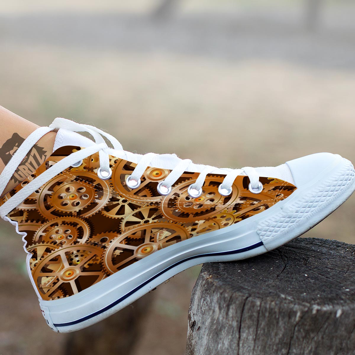 Gears And Steampunk Cogs Print White High Top Shoes-grizzshop