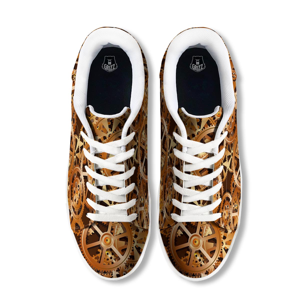 Gears And Steampunk Cogs Print White Low Top Sneakers-grizzshop