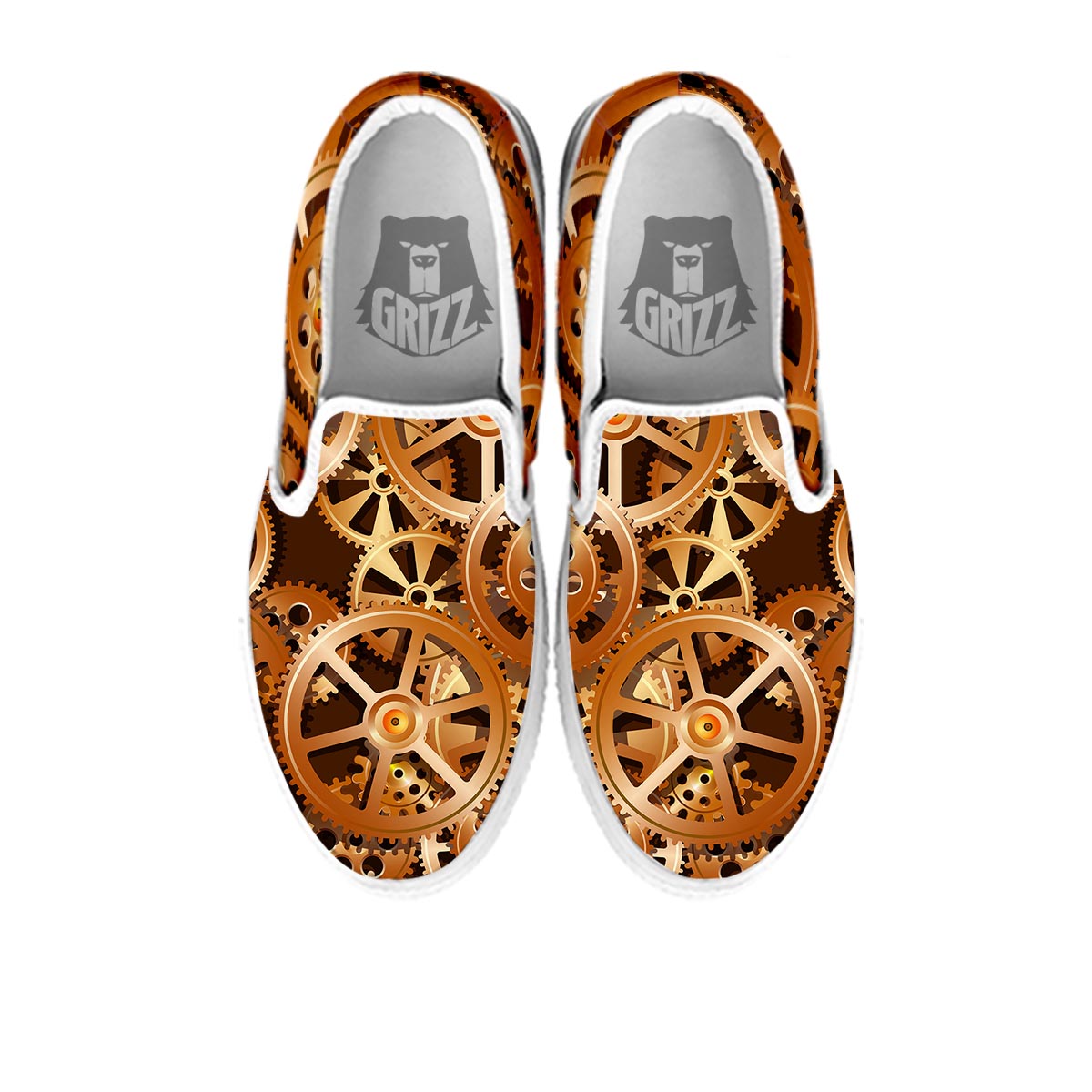 Gears And Steampunk Cogs Print White Slip On Shoes-grizzshop