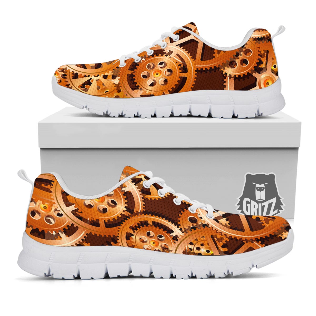 Gears And Steampunk Cogs Print White Sneaker-grizzshop