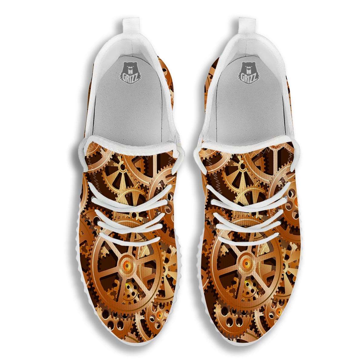 Gears And Steampunk Cogs Print White Walking Shoes-grizzshop