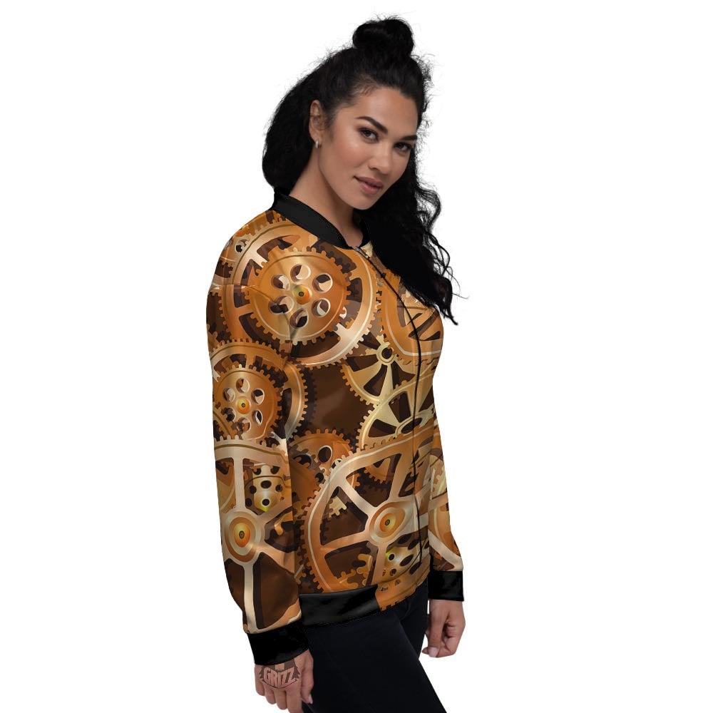Gears And Steampunk Cogs Print Women's Bomber Jacket-grizzshop