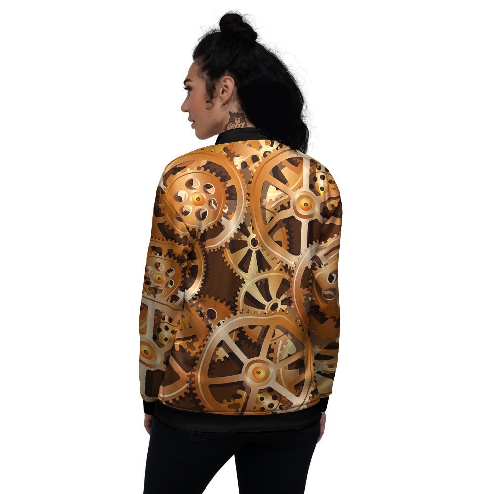 Gears And Steampunk Cogs Print Women's Bomber Jacket-grizzshop