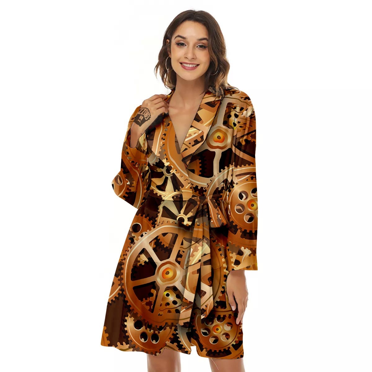 Gears And Steampunk Cogs Print Women's Robe-grizzshop