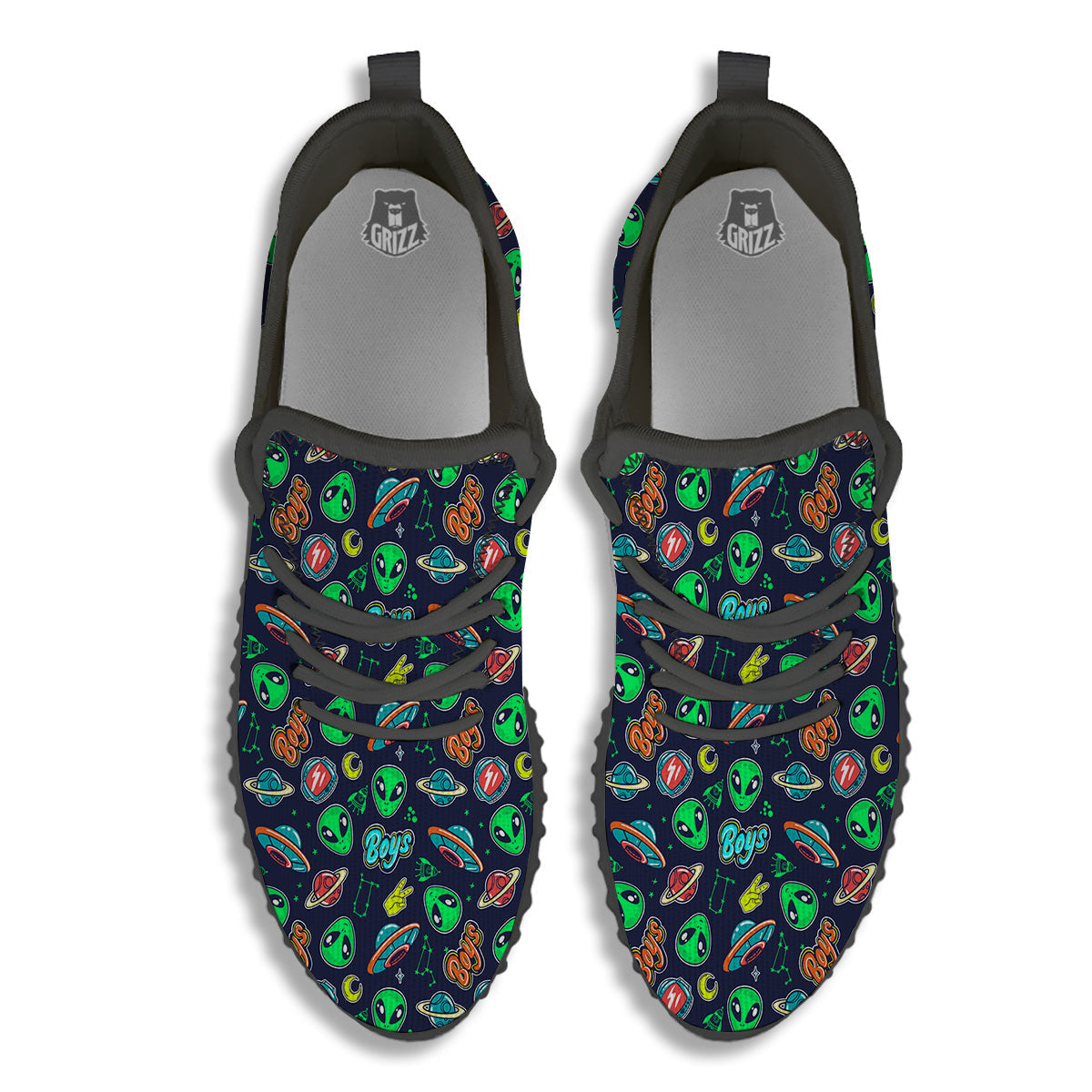 Geen Alien Ufo In Space Print Pattern Black Walking Shoes-grizzshop