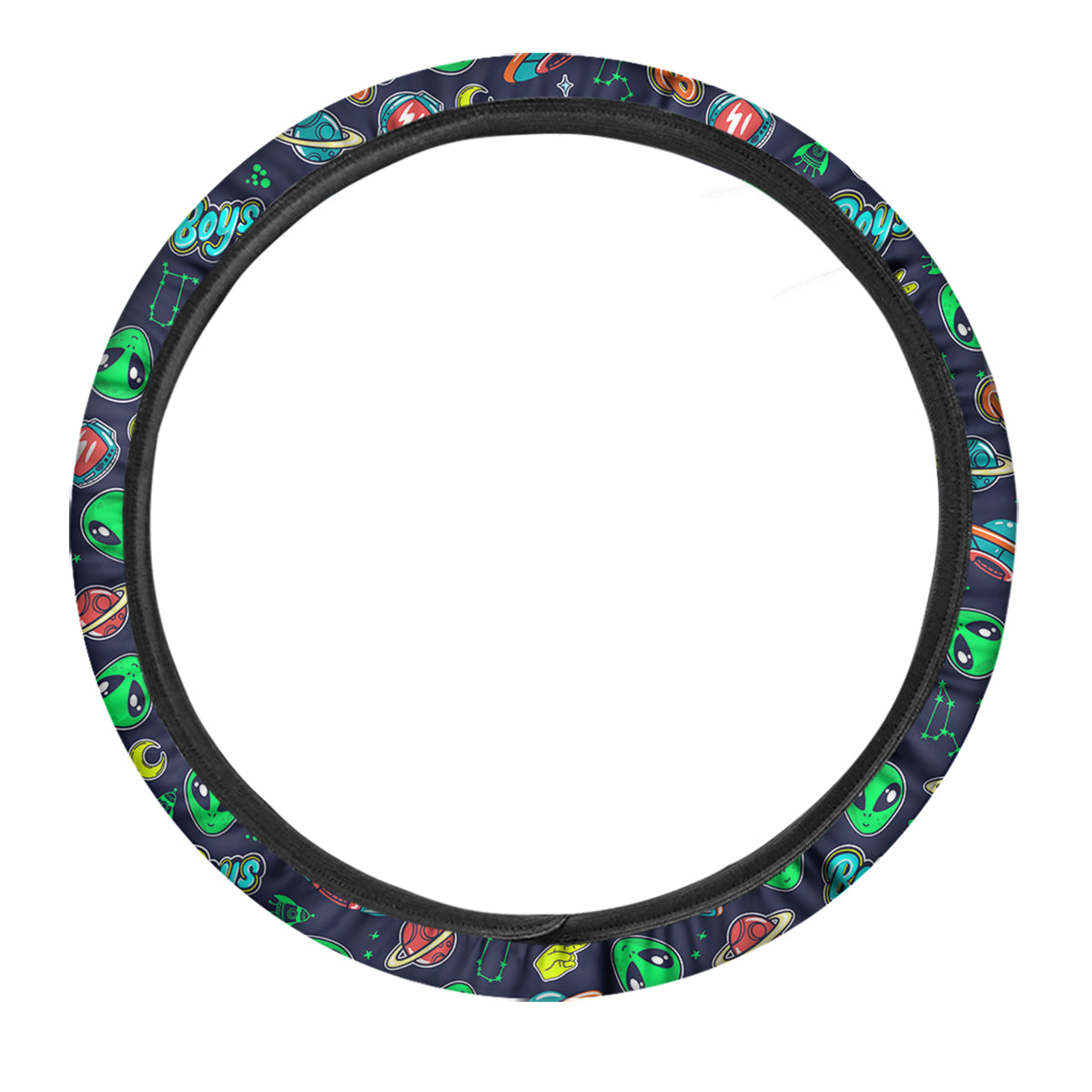 Geen Alien Ufo In Space Print Pattern Car Steering Wheel Cover-grizzshop