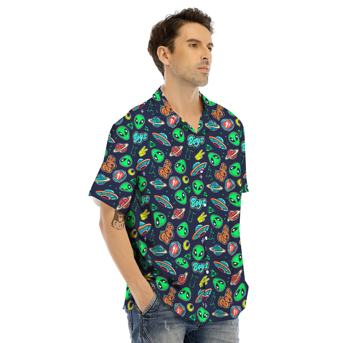Geen Alien Ufo In Space Print Pattern Men's Hawaiian Shirt-grizzshop