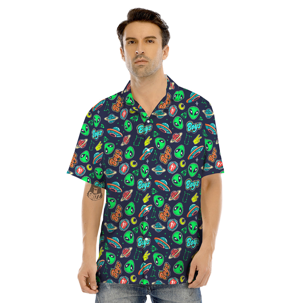 Geen Alien Ufo In Space Print Pattern Men's Hawaiian Shirt-grizzshop