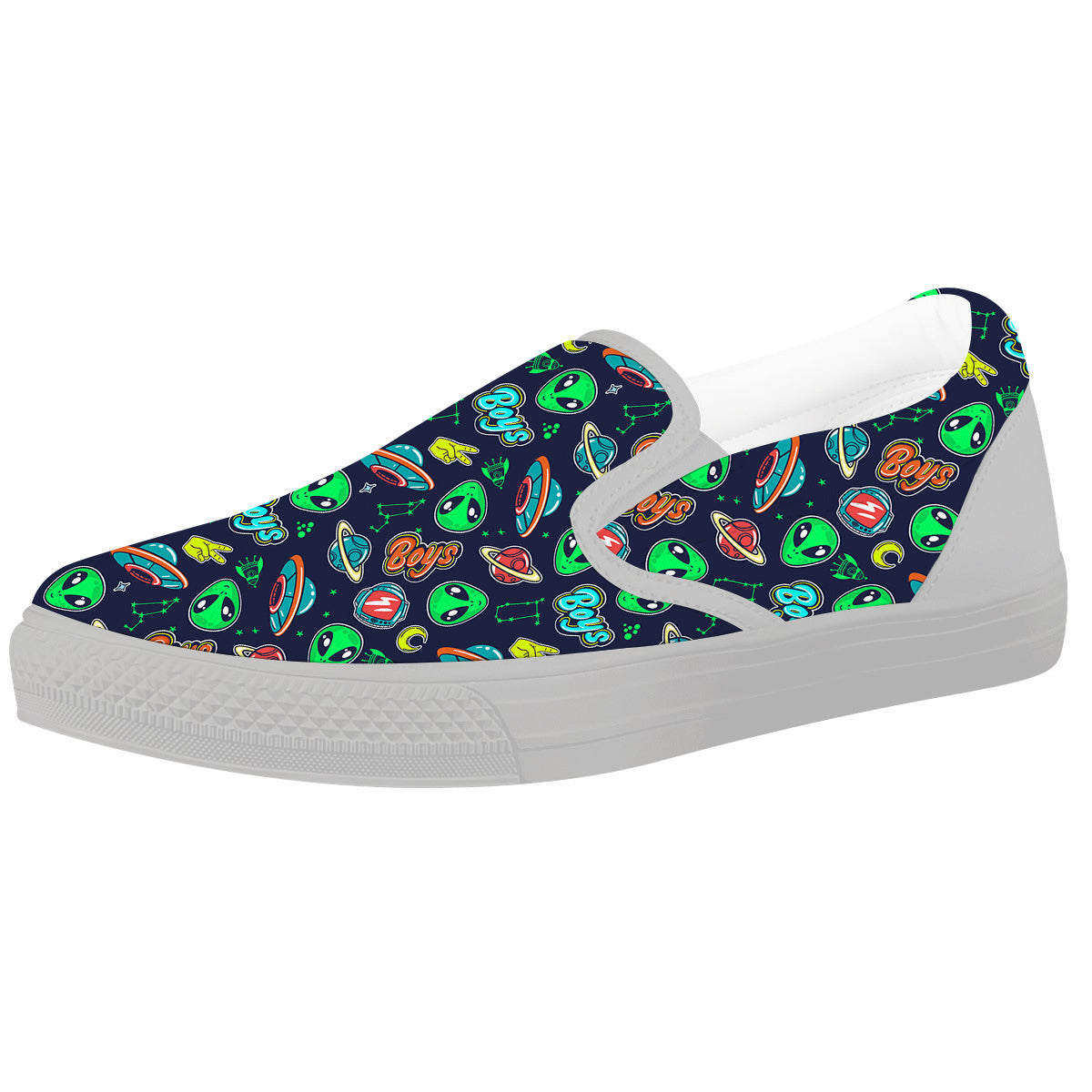 Geen Alien Ufo In Space Print Pattern White Slip On Shoes-grizzshop
