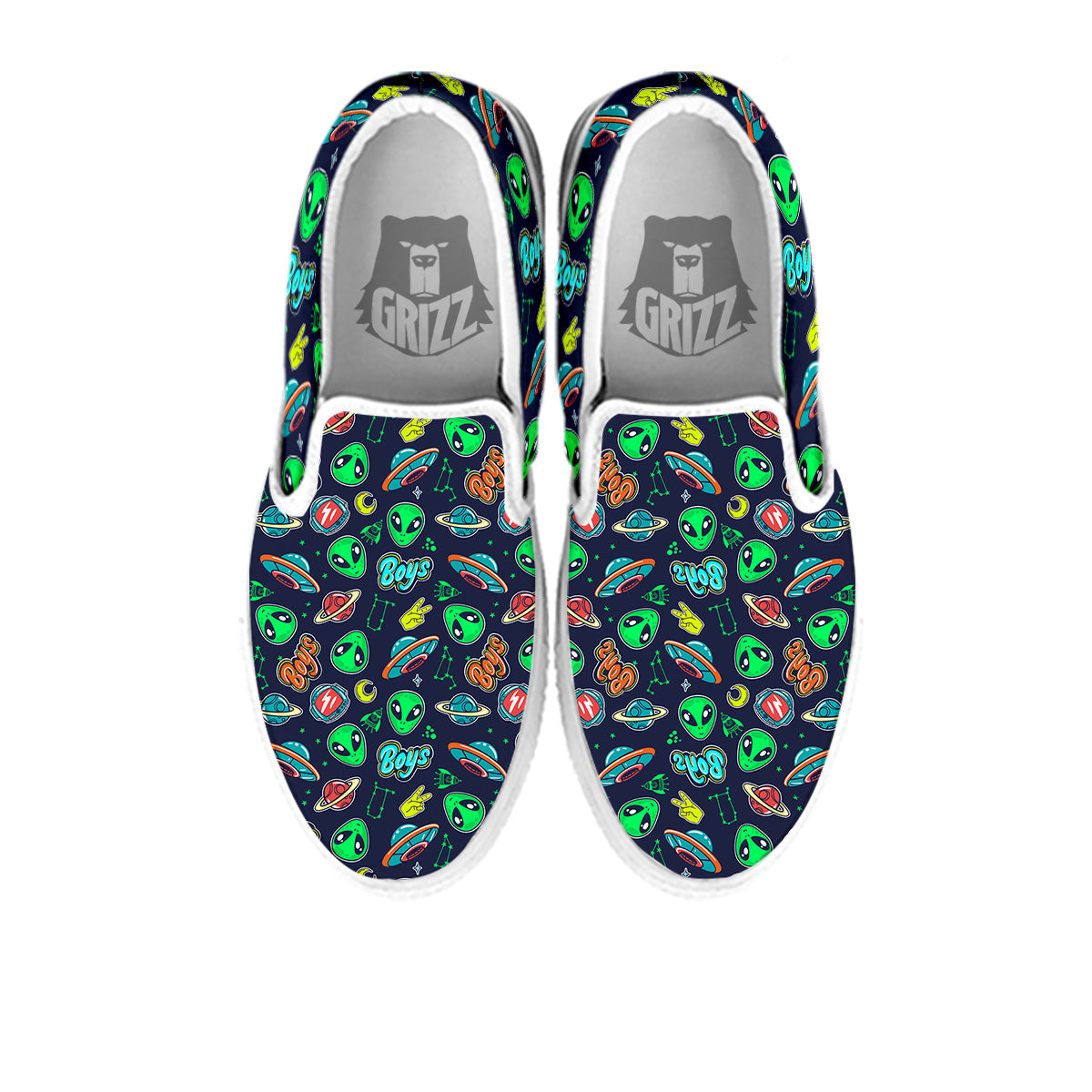 Geen Alien Ufo In Space Print Pattern White Slip On Shoes-grizzshop