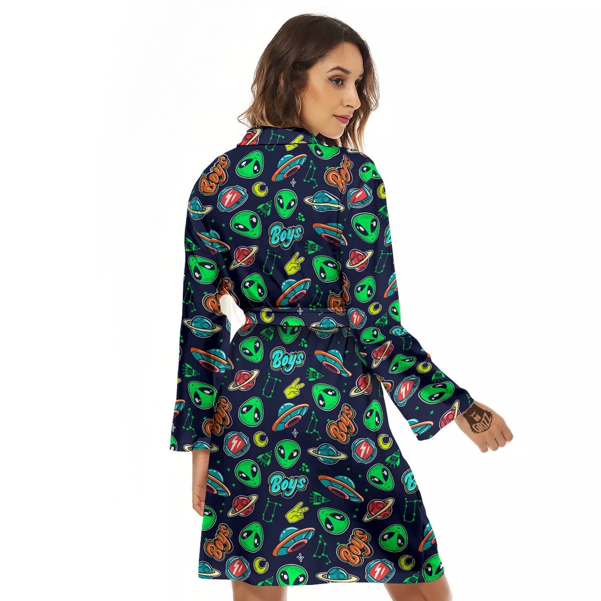 Geen Alien Ufo In Space Print Pattern Women's Robe-grizzshop