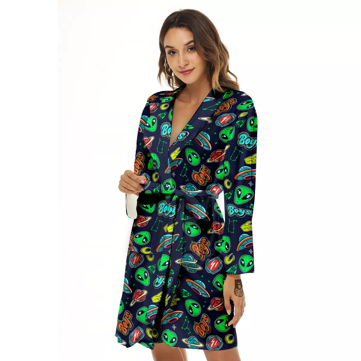 Geen Alien Ufo In Space Print Pattern Women's Robe-grizzshop
