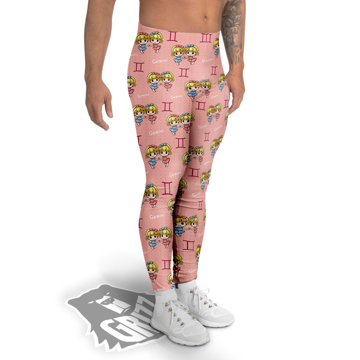 Gemini Cute Cartoon Print Pattern Men's Leggings-grizzshop