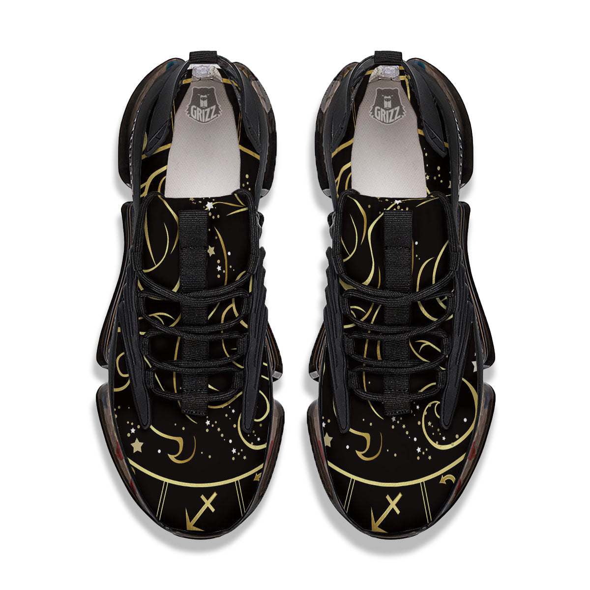 Gemini Sign Black And Gold Print Black Gym Shoes-grizzshop