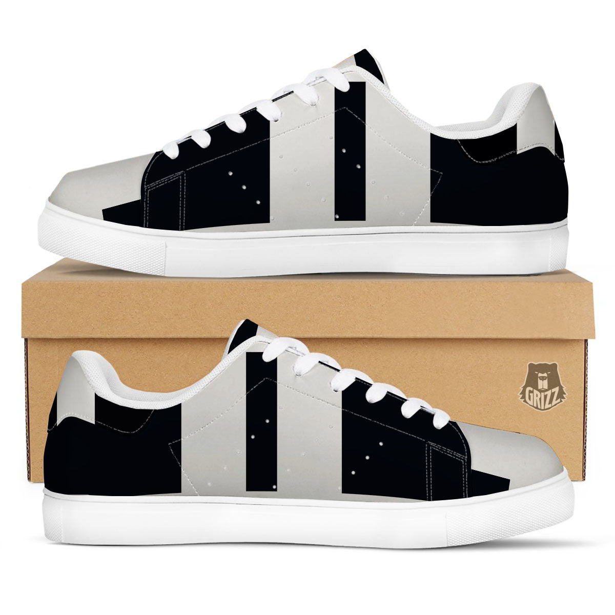 Gemini Sign White And Black Print White Low Top Sneakers-grizzshop