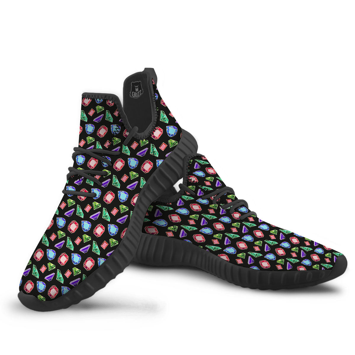 Gems Diamond Print Black Walking Shoes-grizzshop
