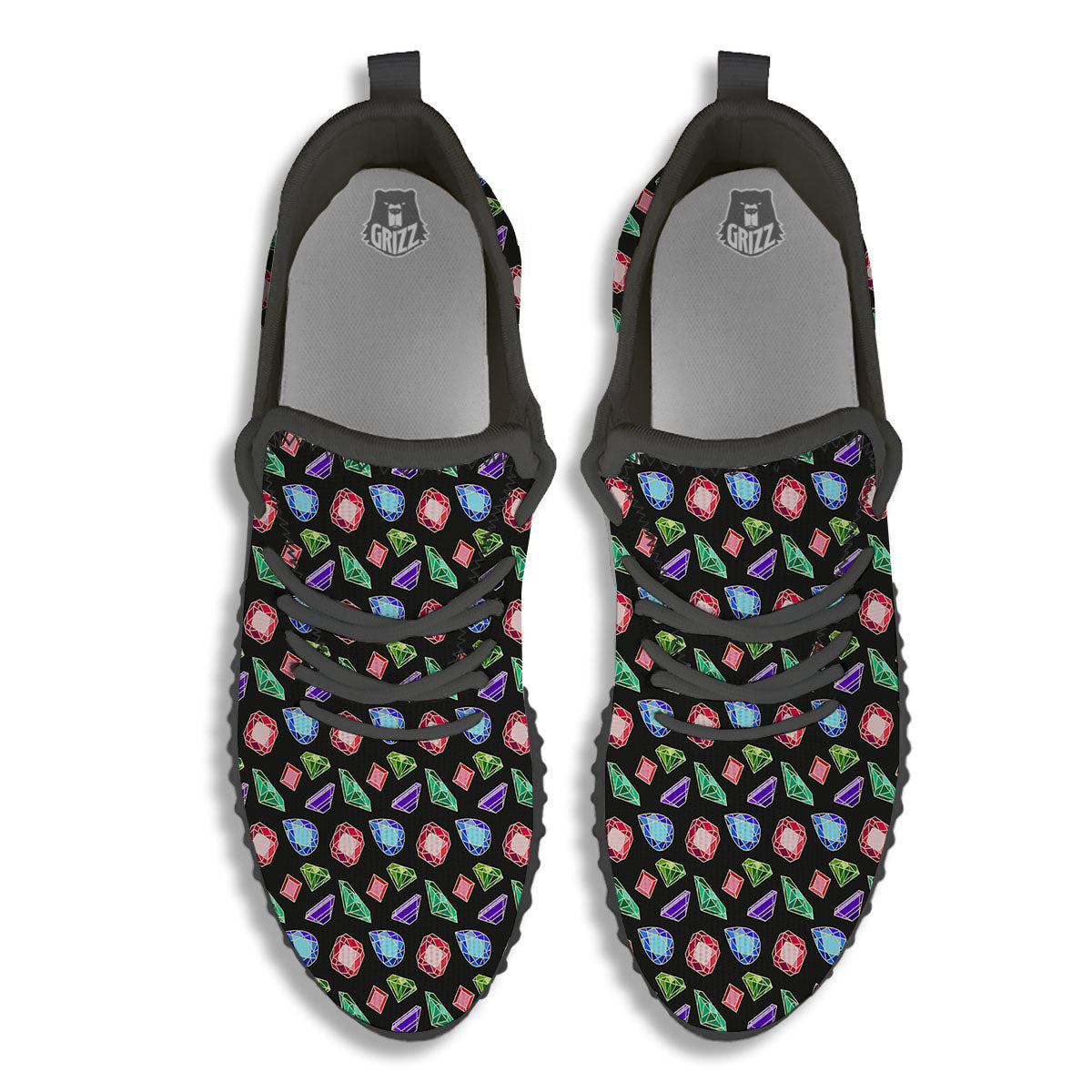 Gems Diamond Print Black Walking Shoes-grizzshop