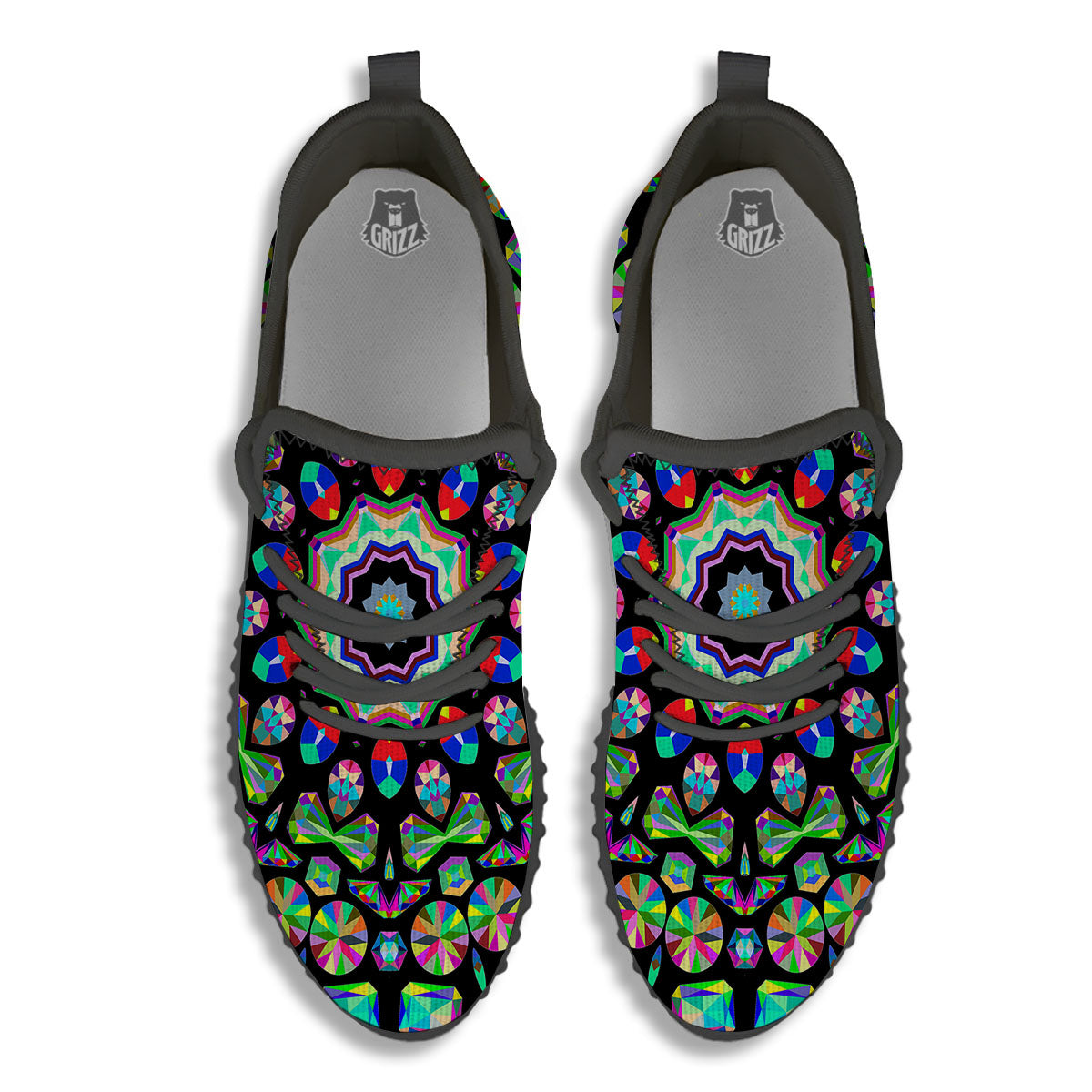 Gems Kaleidoscope Colorful Print Black Walking Shoes-grizzshop
