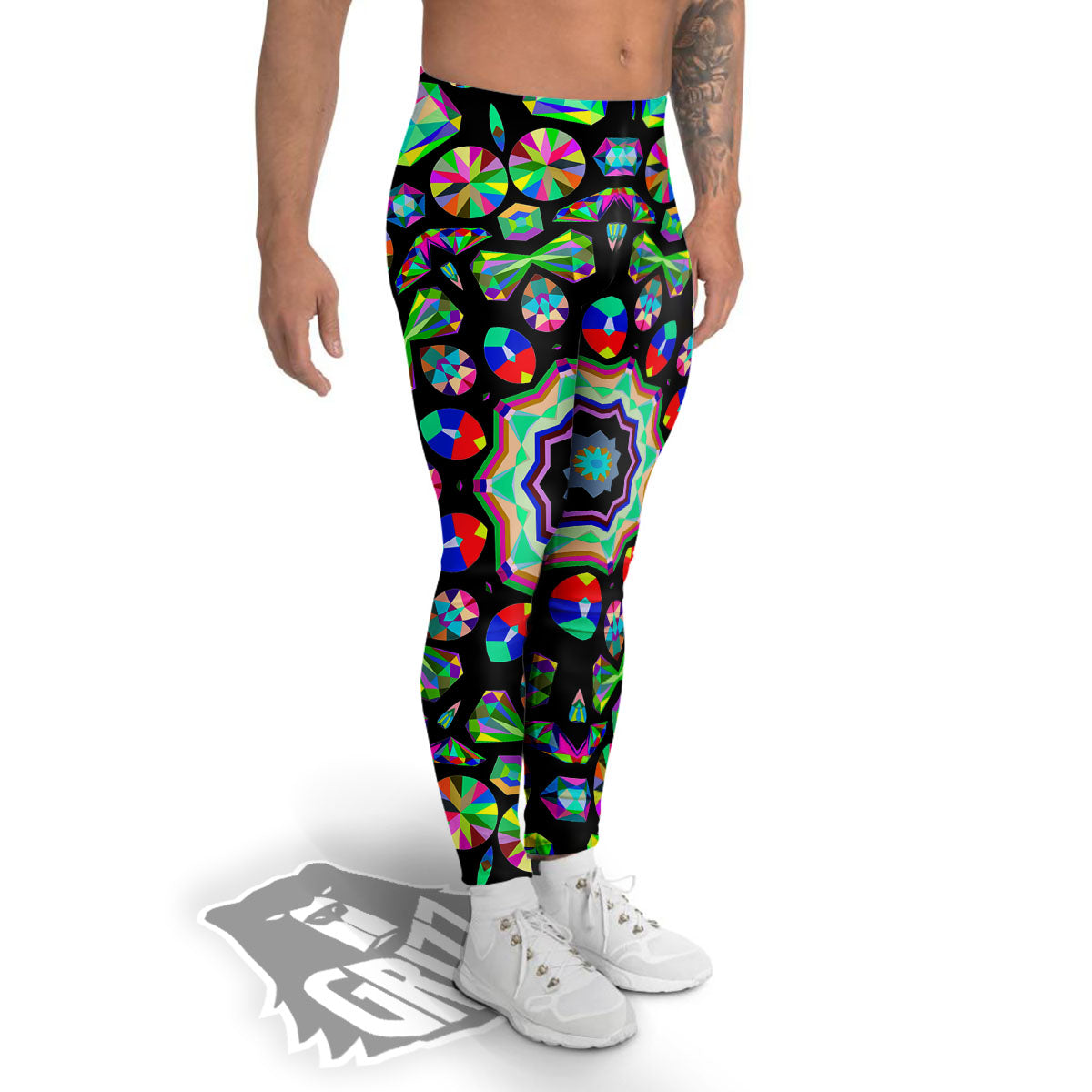 Gems Kaleidoscope Colorful Print Men's Leggings-grizzshop