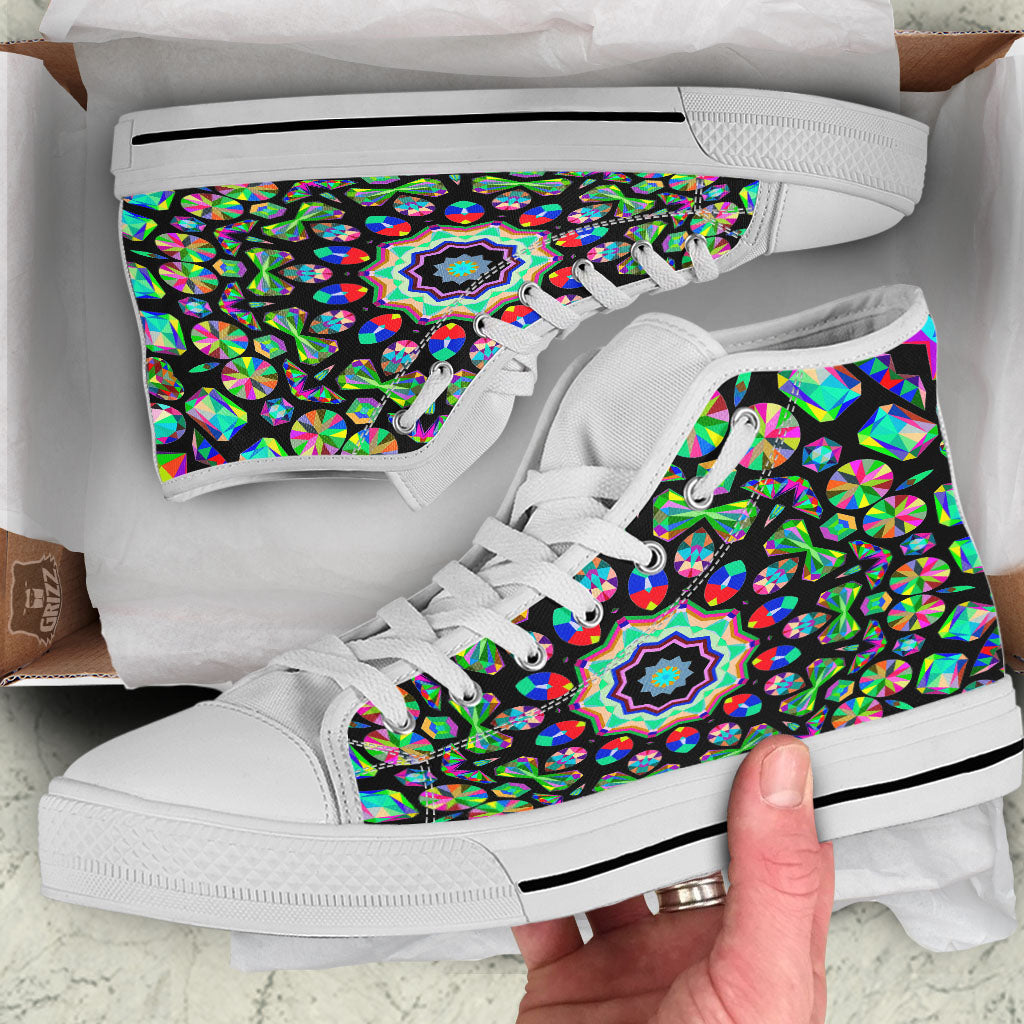Gems Kaleidoscope Colorful Print White High Top Shoes-grizzshop