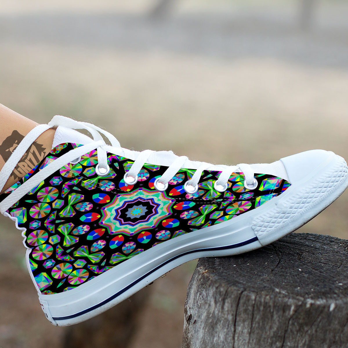Gems Kaleidoscope Colorful Print White High Top Shoes-grizzshop