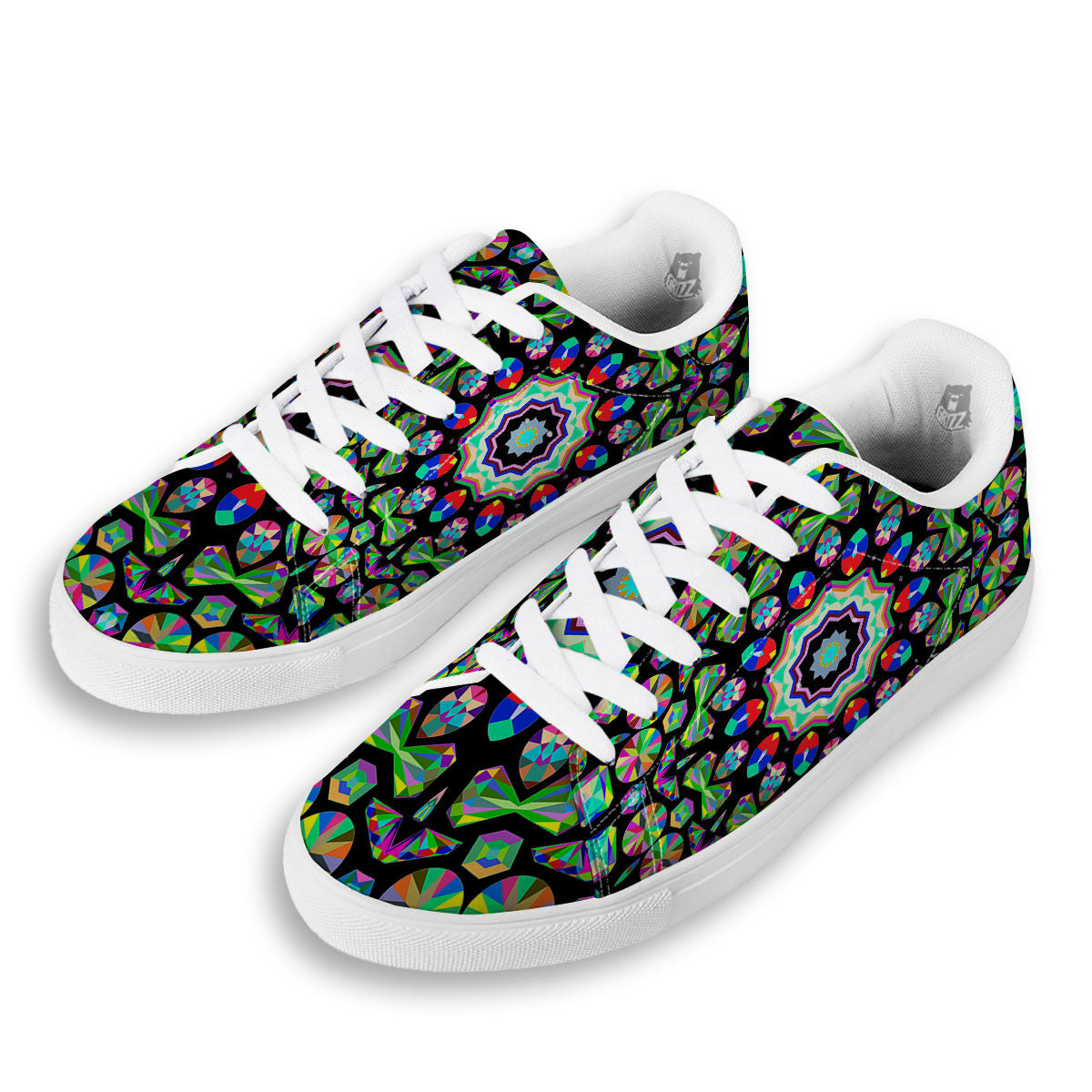 Gems Kaleidoscope Colorful Print White Low Top Sneakers-grizzshop