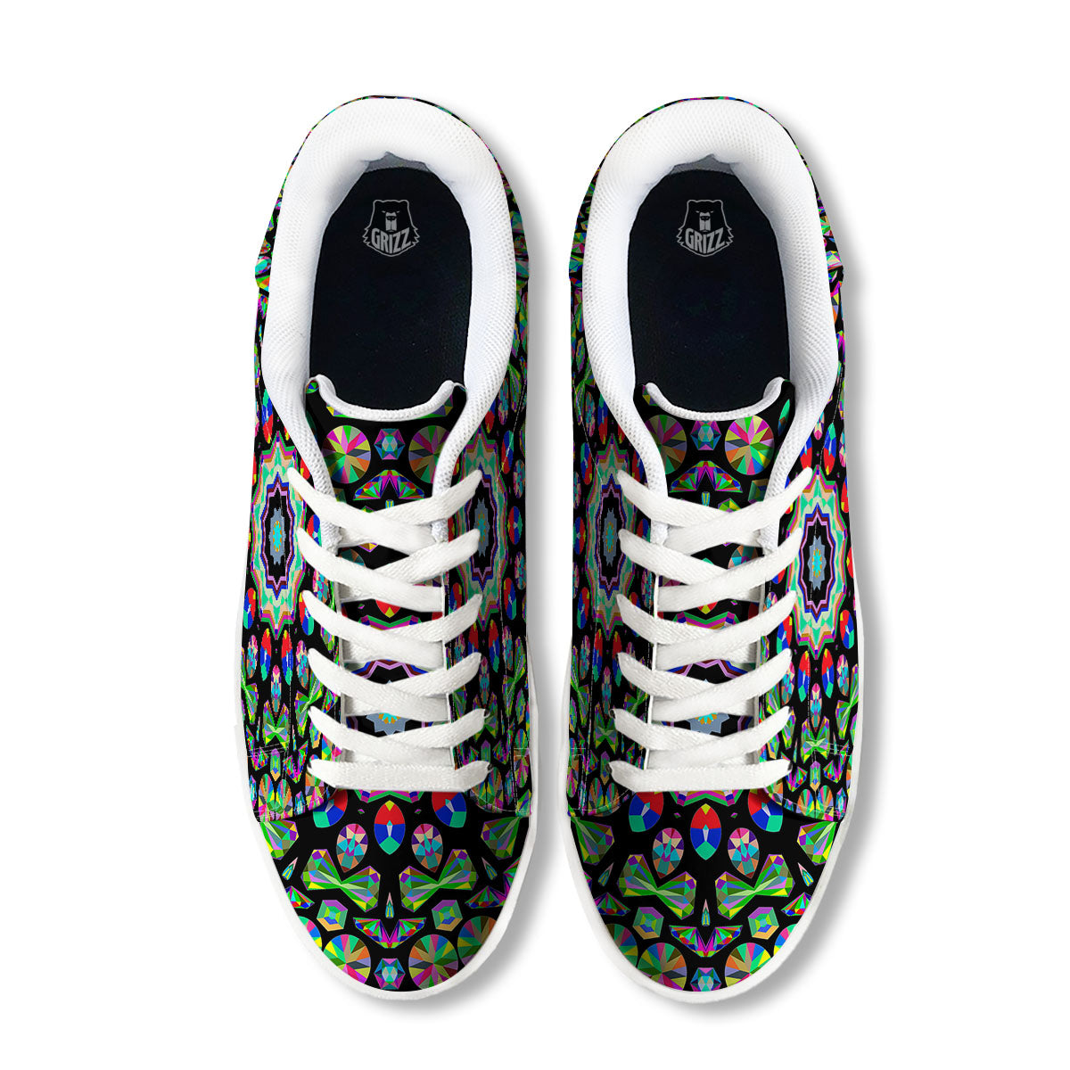 Gems Kaleidoscope Colorful Print White Low Top Sneakers-grizzshop