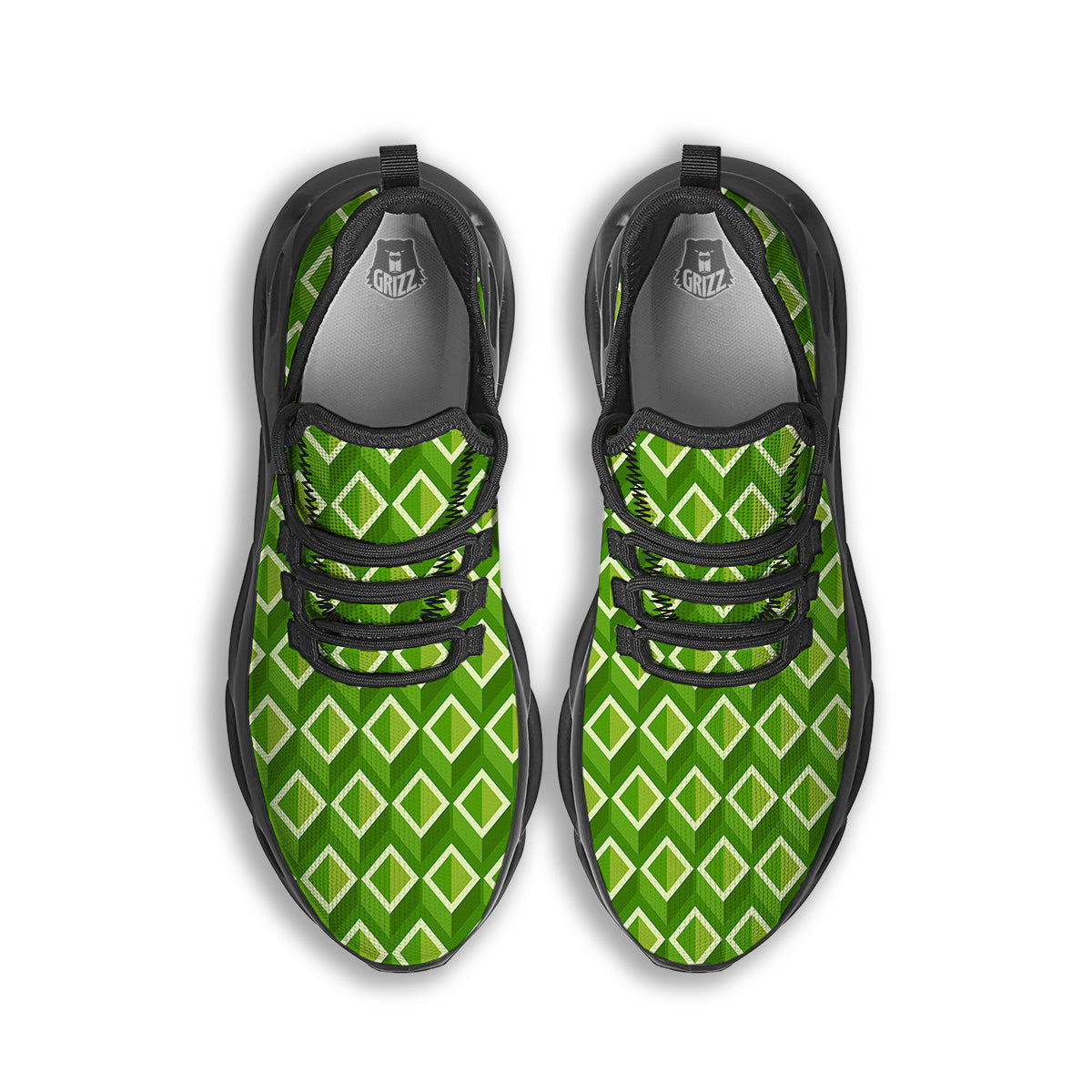 Geometric 3D Bamboo Print Pattern Black Running Shoes-grizzshop