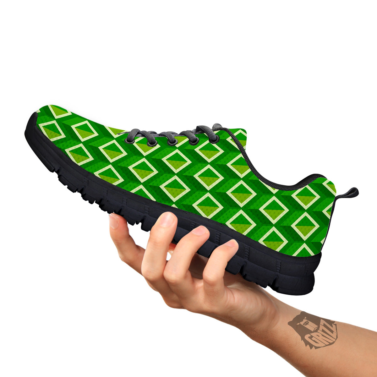 Geometric 3D Bamboo Print Pattern Black Sneaker-grizzshop
